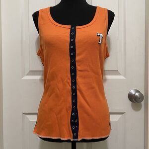 Vintage Tommy Girl Tank Top Ribbed Orange Snap Up Y2K Biker NWT XL Deadstock